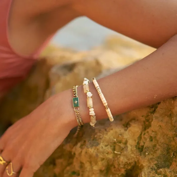 BOHM PARIS | Bracelet Ambérine -jaspis rannekoru simpukkahelmin