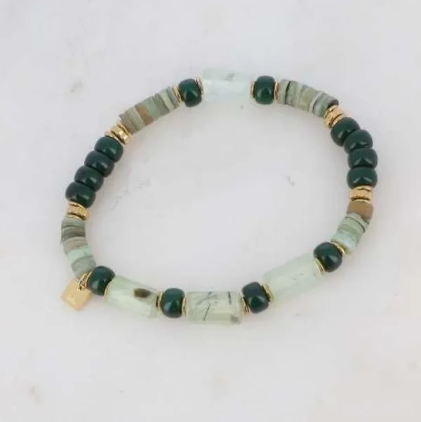 BOHM PARIS | Bracelet Taïssia -vihreä akaatti luonnonkivirannekoru