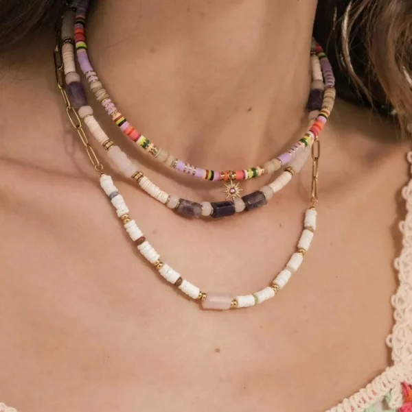 BOHM PARIS | Collier Aaliyah -ruusukvartsi kesäkaulakoru simpukkahelmin