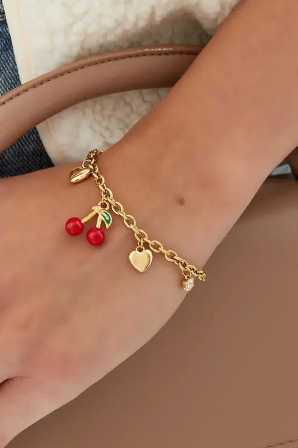 FRENCH RIVIERA | Cherry -kirurginteräksinen kirsikkarannekoru (kulta)