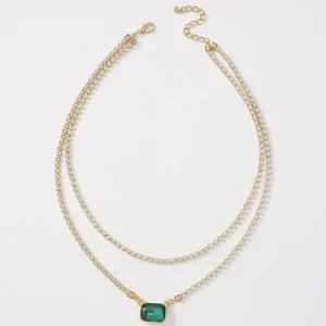 FRENCH RIVIERA | Emerald Necklace in Gold -strassikoru vihreällä kivellä