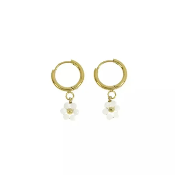 FRENCH RIVIERA | Mini Maya Earrings -valkoiset kukkarenkaat
