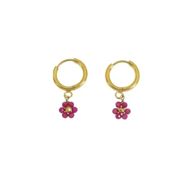 FRENCH RIVIERA | Mini Maya Earrings -fuksianpunaiset kukkarenkaat