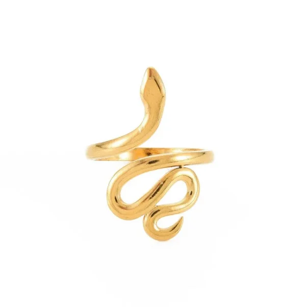 FRENCH RIVIERA | Smooth Gold Snake Ring -käärmesormus kirurginterästä