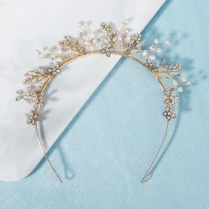 Hiuskoru, tiara ROMANCE | Evelyn -kullansävyinen tiara helmillä