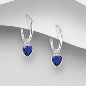 Hopearenkaat, CZ Huggie Hoops with Blue Heart -siniset sydänrenkaat