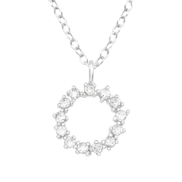 Hopeinen kaulakoru, High Quality Round Silver Necklace with CZ