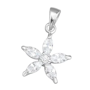 Hopeinen riipus, Lovely Flower Pendant with CZ