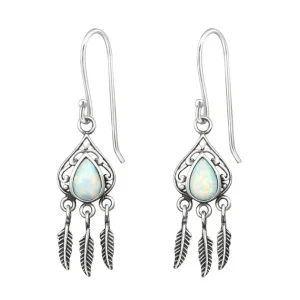 Hopeiset korvakorut, Antique Silver Dream Catcher in Fire Snow