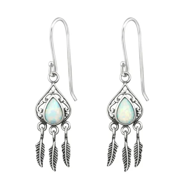 Hopeiset korvakorut, Antique Silver Dream Catcher in Fire Snow