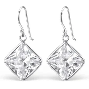Hopeiset korvakorut, Cubic Zirconia neliö (iso)