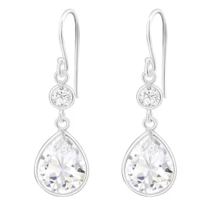 Hopeiset korvakorut, Cubic Zirconia Pisara pyöreällä pikkukristallilla (kirkas)