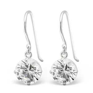 Hopeiset korvakorut, Cubic Zirconia Pyöreä (kirkas)