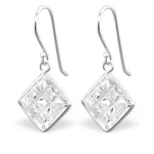 Hopeiset korvakorut, Cubic Zirconia, viisteleikattu neliö (kirkas)