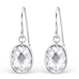 Hopeiset korvakorut, Kirkas Cubic Zirconia Ovaali