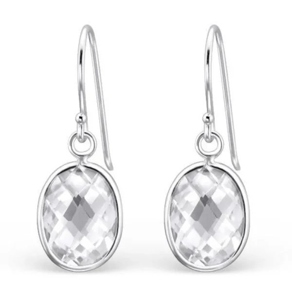 Hopeiset korvakorut, Kirkas Cubic Zirconia Ovaali