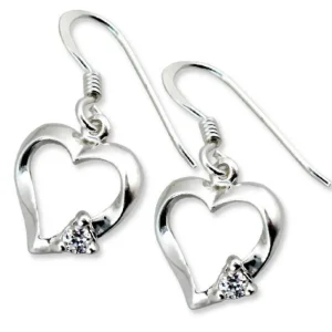 Hopeiset korvakorut, Luxurious Heart Earrings with CZ