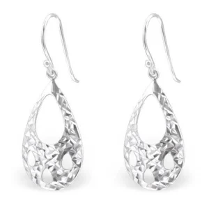 Hopeiset korvakorut, MINIMALISM/Teardrop with Diamond Cut