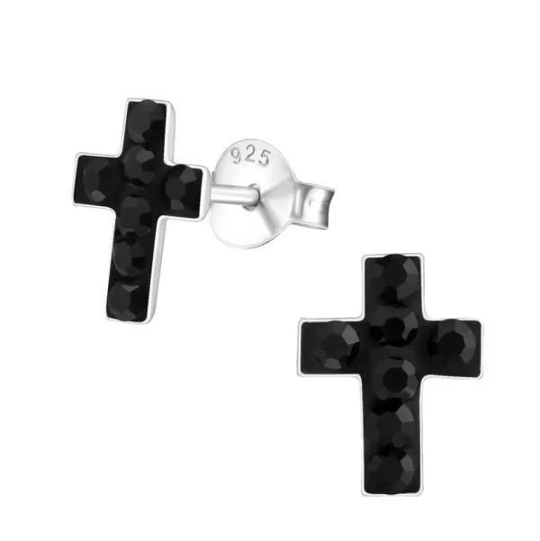 Hopeiset korvanapit, Black Cross with Stones -ristikorvakorut