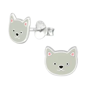 Hopeiset korvanapit, Grey Kitten Earstuds -harmaa kissanpentu