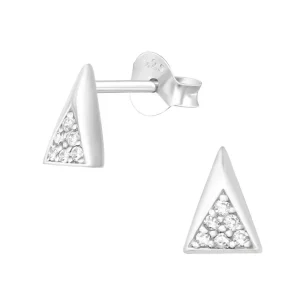 Hopeiset korvanapit, Narrow Triangle Ear Studs with Cubic Zirconia
