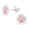 Hopeiset korvanapit, Pink Round Paw Print -tassunjälki korvanapit