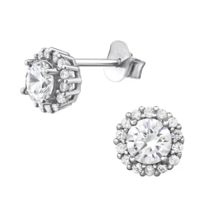 Hopeiset korvanapit, Romantic Round Earrings with Cubic Zirconia