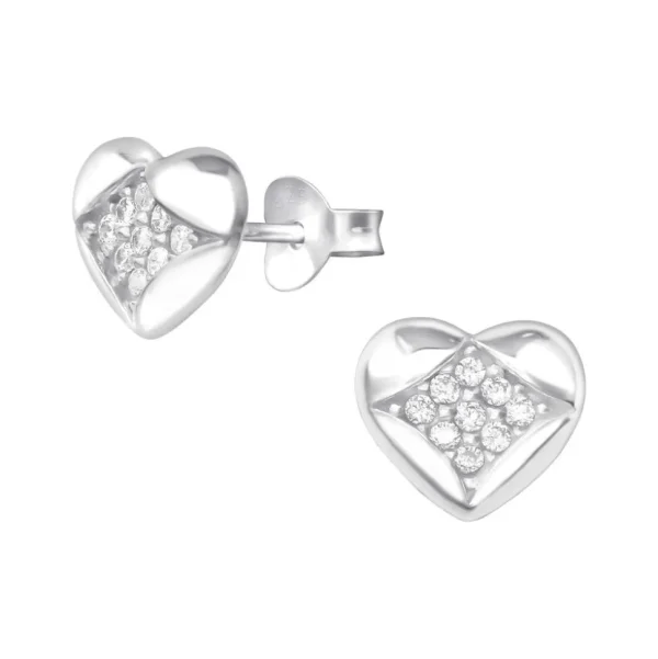 Hopeiset korvanapit, Sydän (Cubic Zirconia)