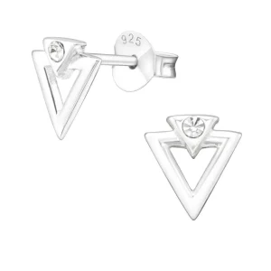 Hopeiset korvanapit, Triangle Ear Studs with Crystal
