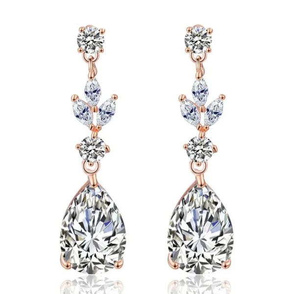 Juhlakorvakorut, ROMANCE/Classic Teardrop Earrings with CZ (Rosegold)