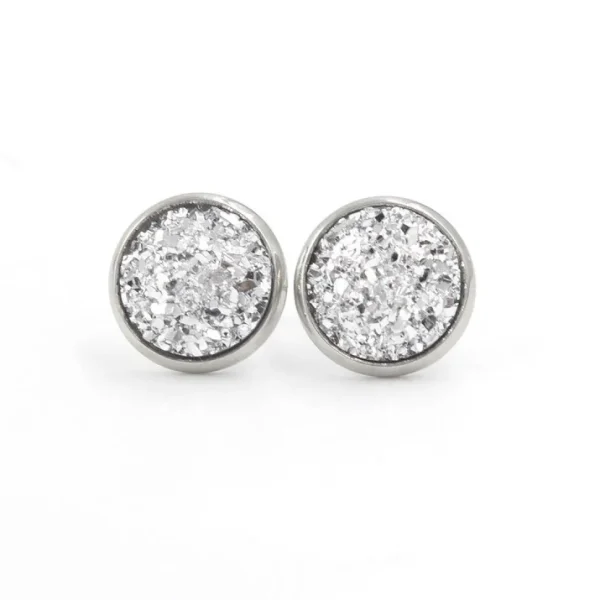 Kirurginteräsnapit, Druzy Stone in Silver