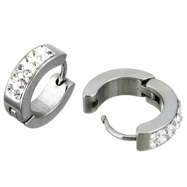 Kirurginteräsrenkaat, Huggie Crystal Steel Hoop Earrings