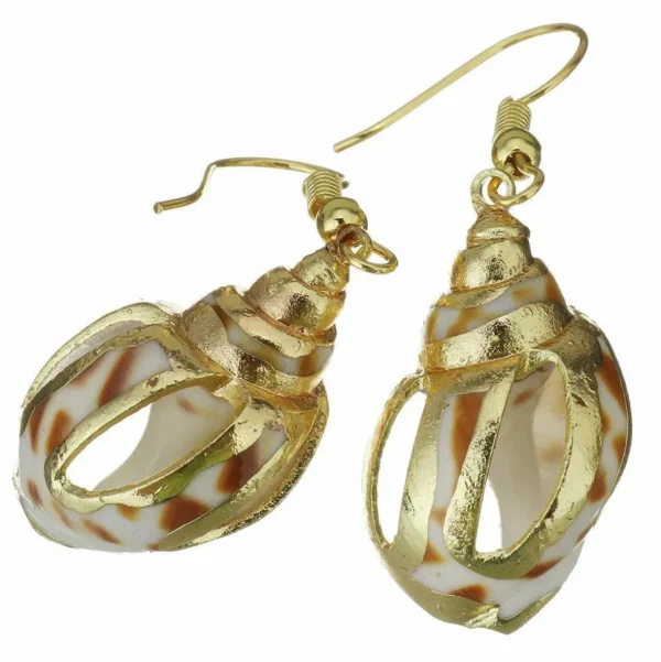 Korvakorut, PAPARAZZI | Gold and Brown Seashell Earrings