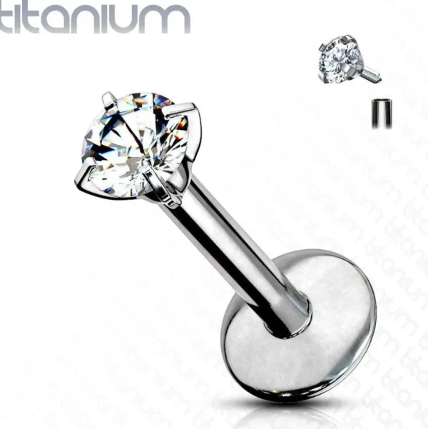 Labret, Titanium Round Medium 3mm CZ