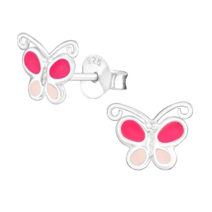 Lasten hopeakorvakorut, Pink Butterfly -perhoskorvakorut