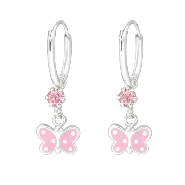 Lasten hopearenkaat, Pink Butterfly -pinkit perhoskorvakorut kivellä