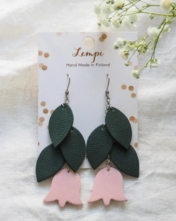 LEMPI-korvakorut, Frida (vihreä, vaaleanpunainen)