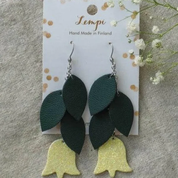 LEMPI-korvakorut, Frida (vihreä, vaaleankeltainen glitter)