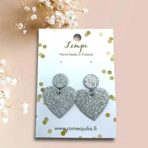 LEMPI®-korvakorut, Hellä -kimaltavat hopeanväriset sydänkorvakorut