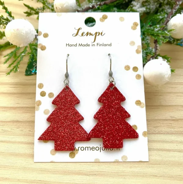 LEMPI-korvakorut, Joulukuusi (punainen glitter)