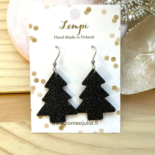 LEMPI-korvakorut, Joulukuusi (musta glitter)