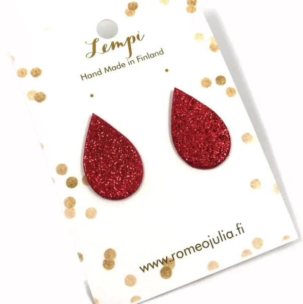LEMPI-korvanapit, Pisara (punainen glitter)