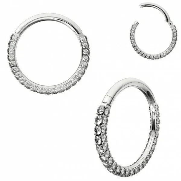 Lävistysrengas, Double Side Deluxe Silver CZ -kivellinen clicker