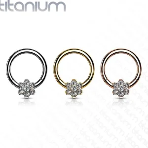 Lävistysrengas, Implant Grade Titanium Ring with CZ Flower in Rosegold