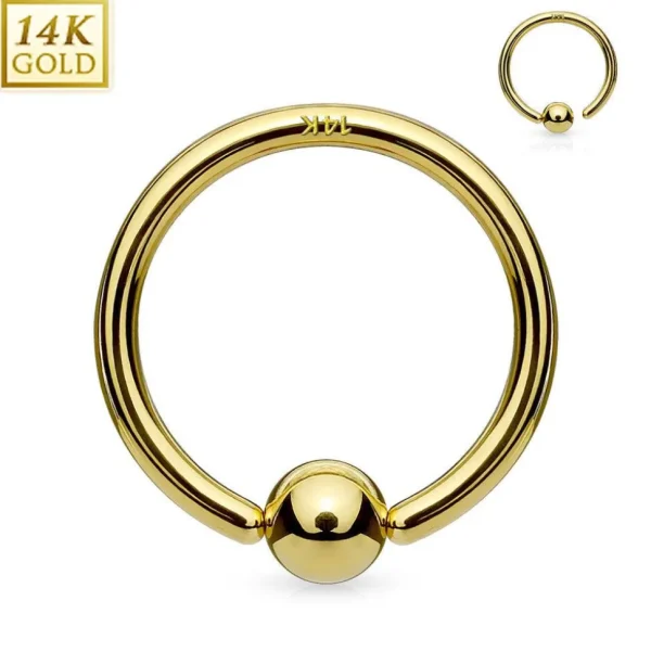 Lävistysrengas, 14K Gold Fixed Ball Bendable Hoop Ring -kultarengas
