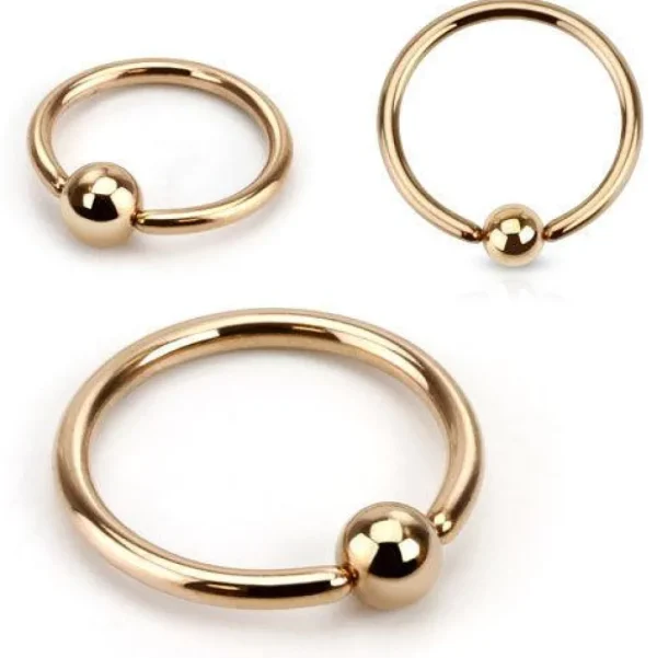 Lävistysrengas 1.2mm / 3mm pallo, Rosegold BCR -ruusukultainen rengas