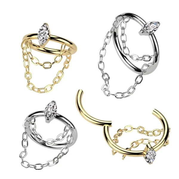 Lävistysrengas 1,2mm, Gold Titanium Chain Dangle -titaaninen clicker