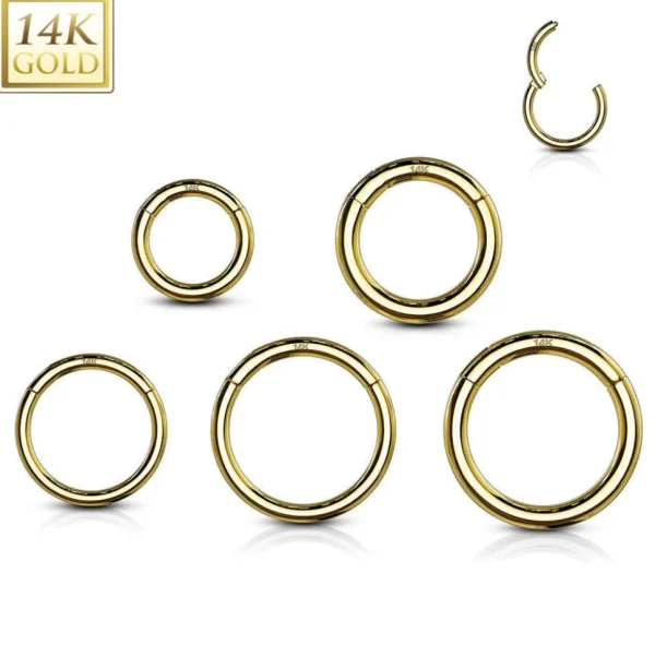 Lävistysrengas Ø8mm, High Quality 14K Gold Hinged Rings -kultarengas