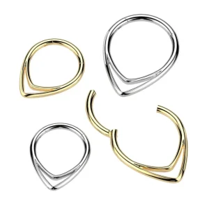 Lävistysrengas 1,2mm, Titanium Chevron Line Gold -titaaninen clicker