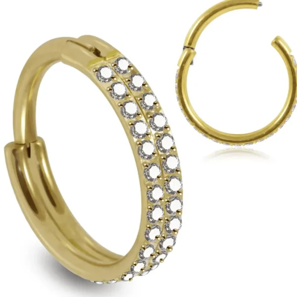 Lävistysrengas, Premium Double Line CZ Segment Clicker in Gold